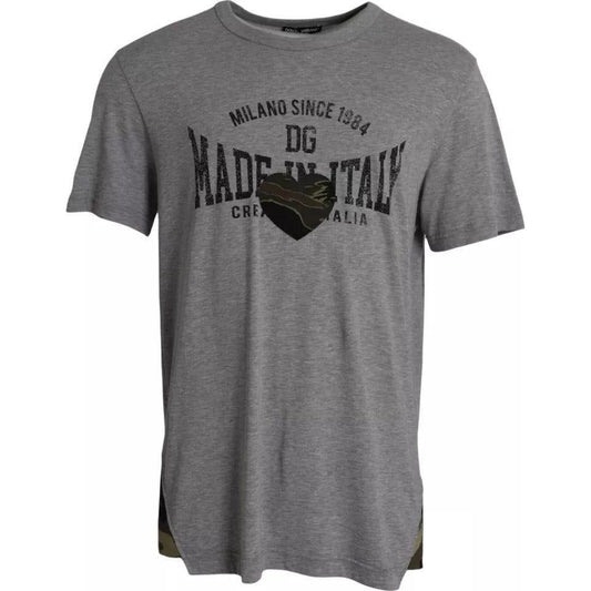 Dolce & Gabbana Gray Graphic Print Cotton Round Neck T-shirt Dolce & Gabbana