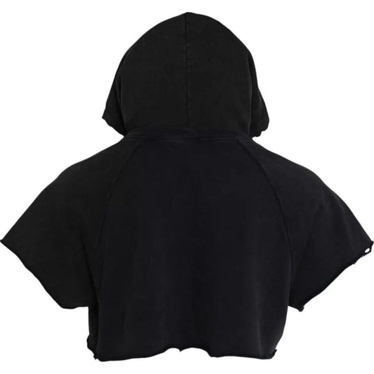 Dolce & Gabbana Black Cotton Hooded Short Sleeves Cropped T-shirt Dolce & Gabbana