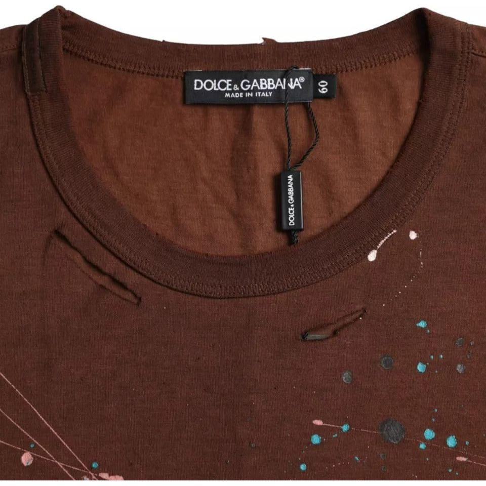 Dolce & Gabbana Brown Color Splash Cotton Crew Neck T-shirt Dolce & Gabbana