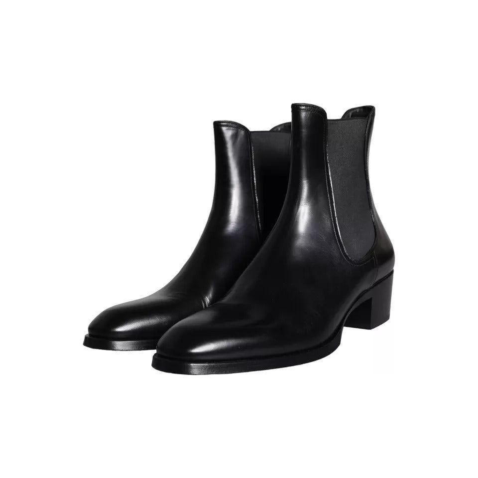 Dolce & Gabbana Black Leather Chelsea Ankle Boots Men Shoes Dolce & Gabbana