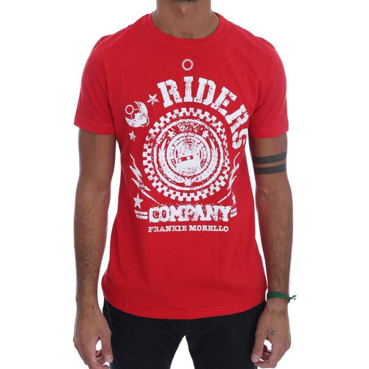 Frankie Morello Chic Red 'RIDERS' Motive Crewneck Tee Frankie Morello