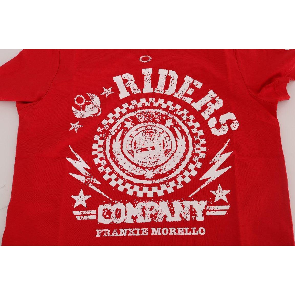 Frankie Morello Chic Red 'RIDERS' Motive Crewneck Tee Frankie Morello