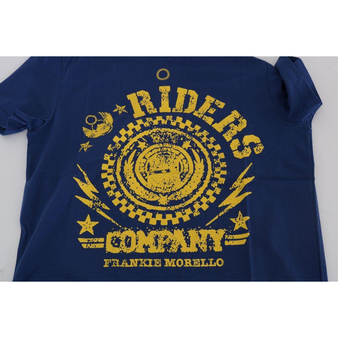 Frankie Morello Stylish Blue Riders Motif Cotton Tee Frankie Morello