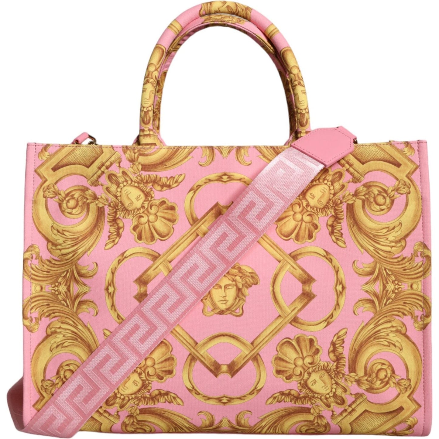 Versace Pink Printed Large Fabric Leather Shopping Tote Bag Versace