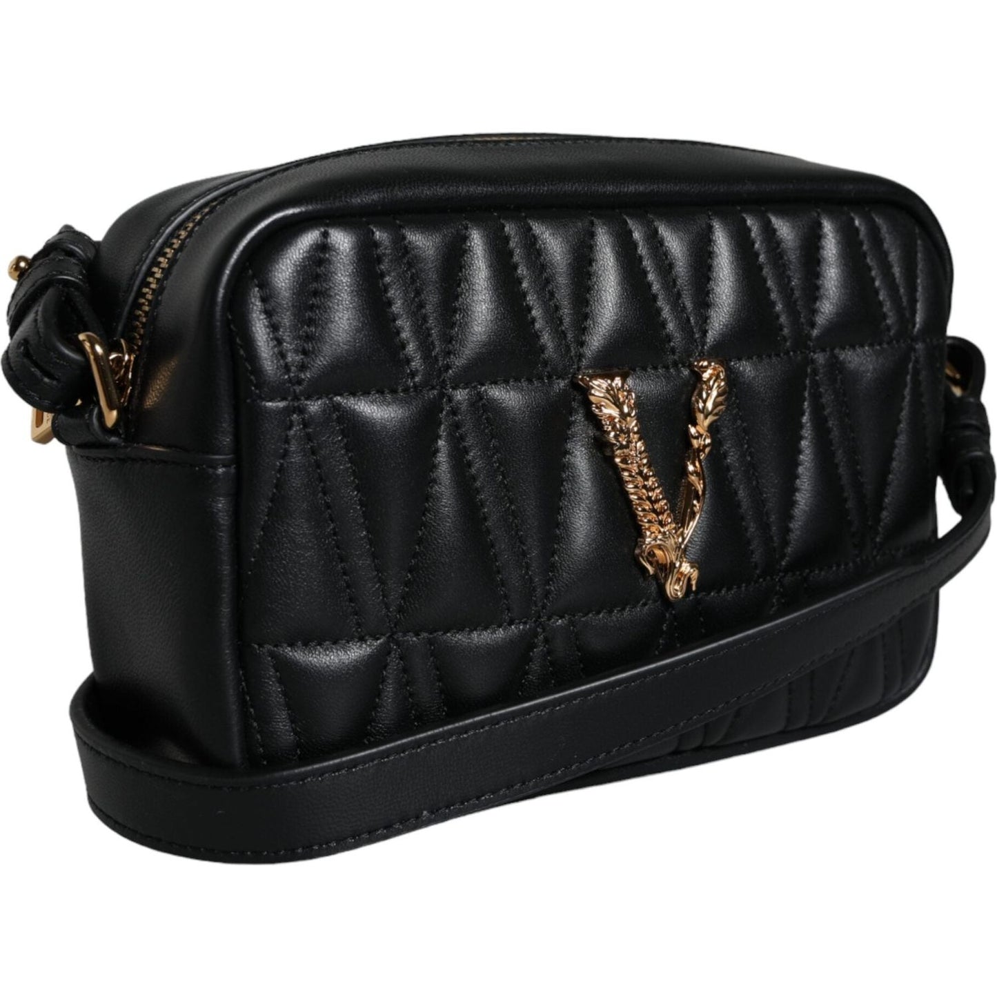 Versace Black Quilted Lamb Leather Camera Case Shoulder Bag Versace