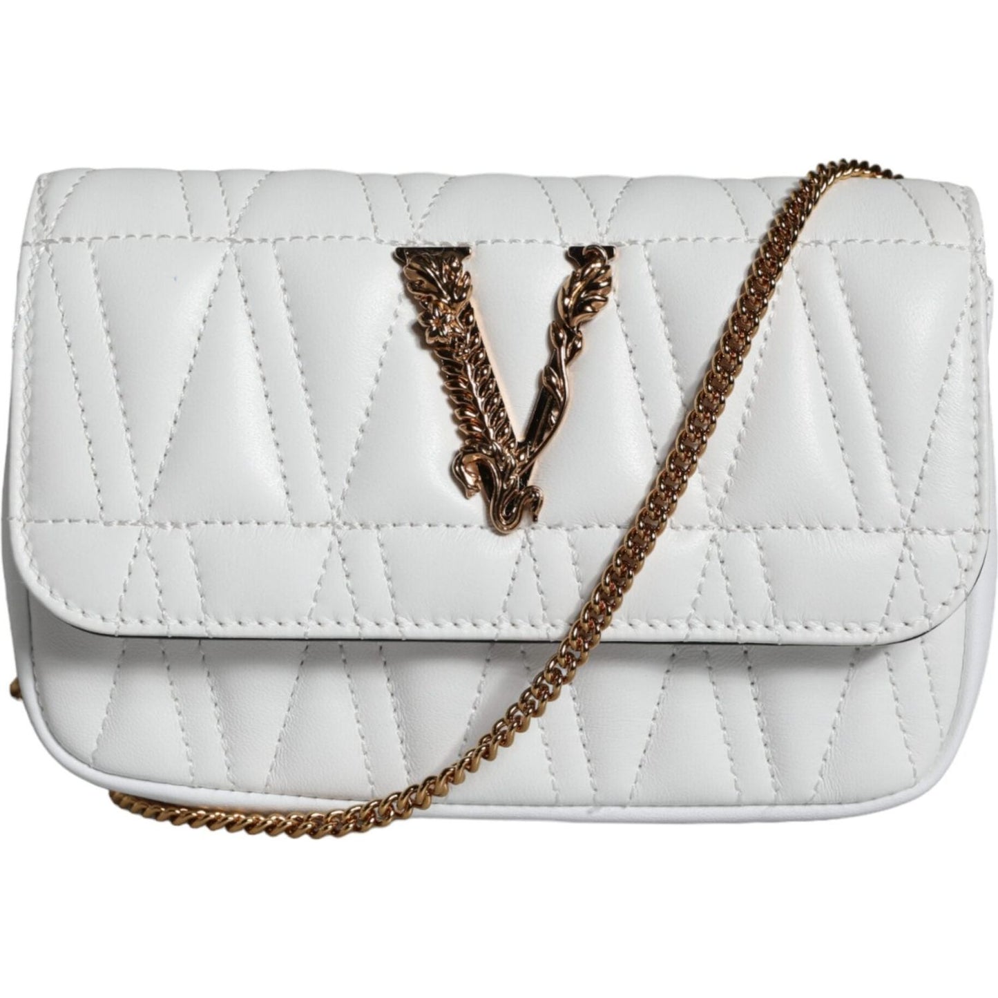 Versace White Quilted Nappa Leather Crossbody Shoulder Bag Versace