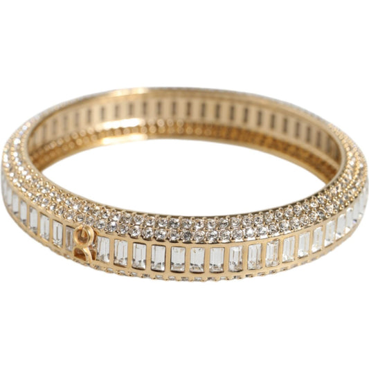 Dolce & Gabbana Gold Tone Brass Crystal Stass DG Round Bangle Bracelet Dolce & Gabbana