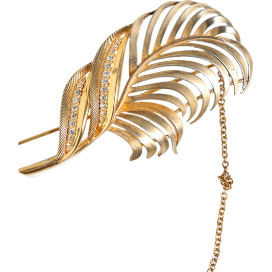 Dolce & Gabbana Gold Tone 925 Sterling Silver Leaf Crystal Chain Brooch Dolce & Gabbana