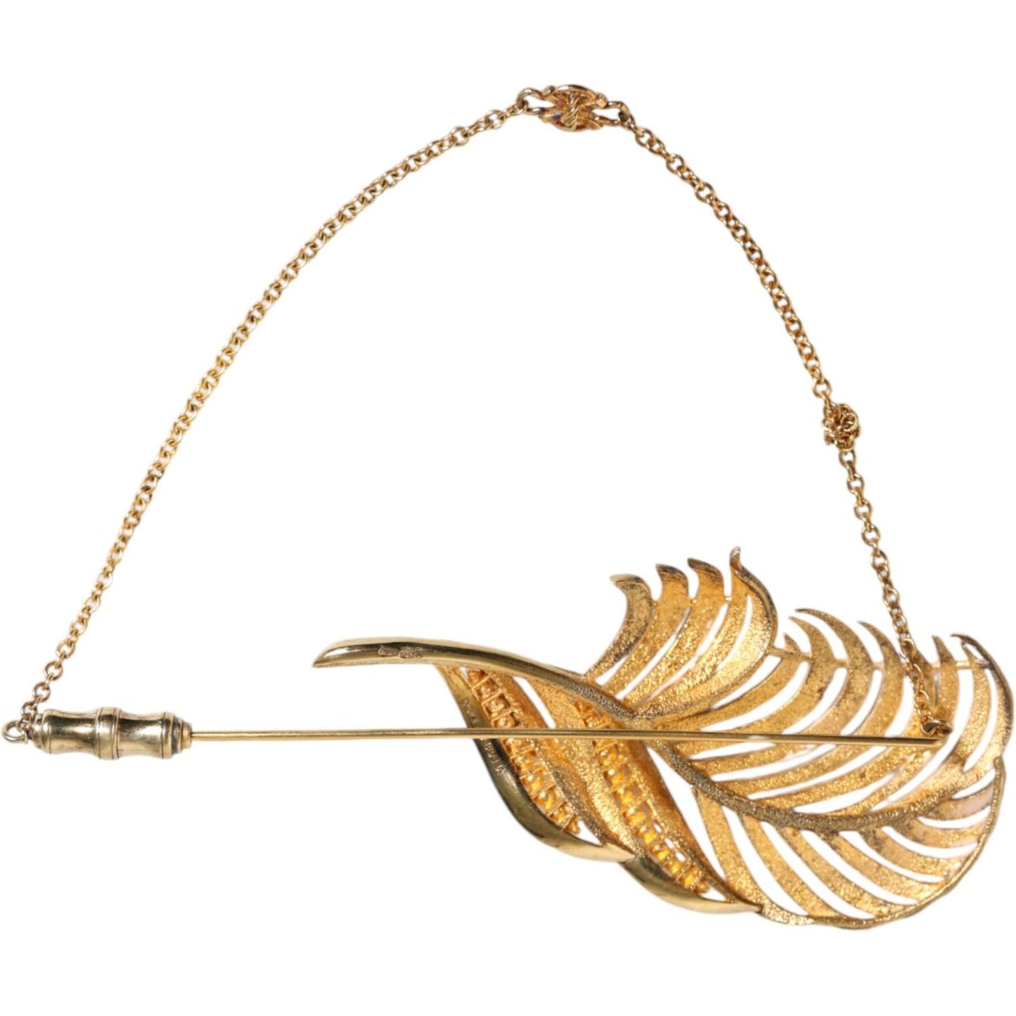 Dolce & Gabbana Gold Tone 925 Sterling Silver Leaf Crystal Chain Brooch Dolce & Gabbana