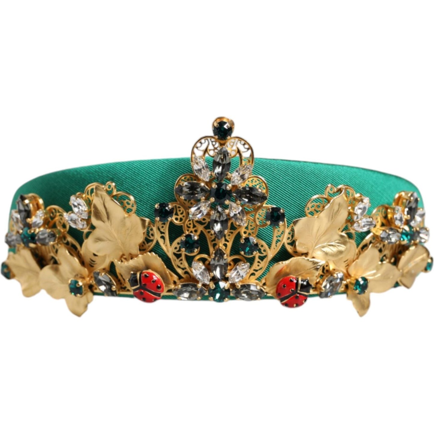 Dolce & Gabbana Green Silk Crystal Embellished Tiara Headband Crown Diadem Dolce & Gabbana