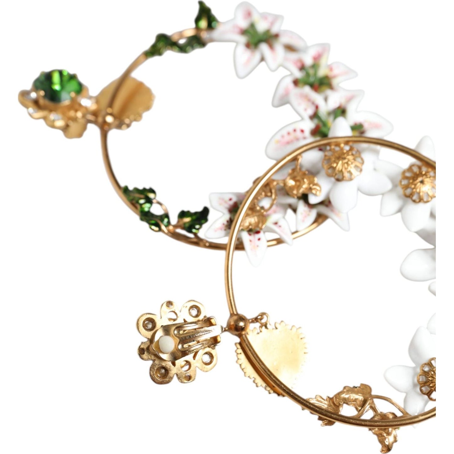 Dolce & Gabbana Gold Tone Brass Crystals Lily Resin Devotion Earrings Dolce & Gabbana