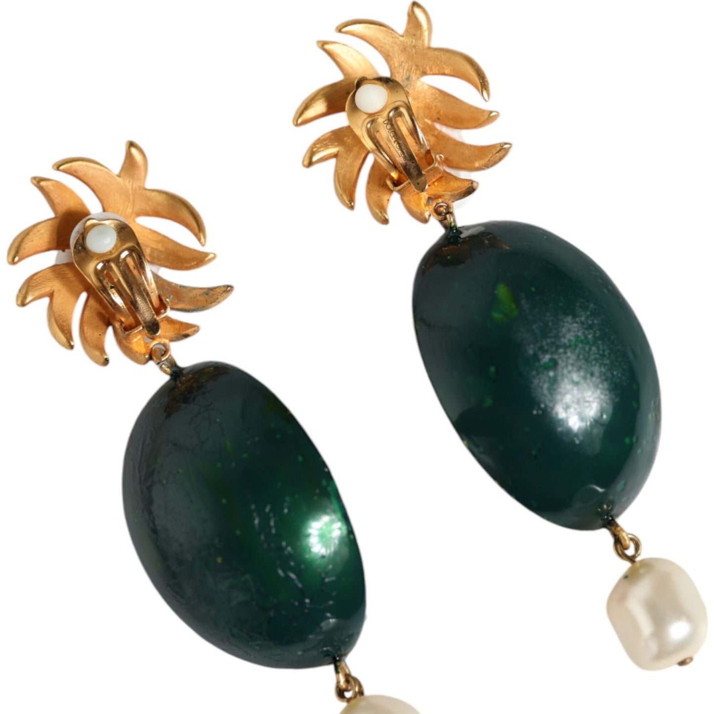 Dolce & Gabbana Red Watermelon Gold Brass Crystal Clip Dangling Earrings Dolce & Gabbana