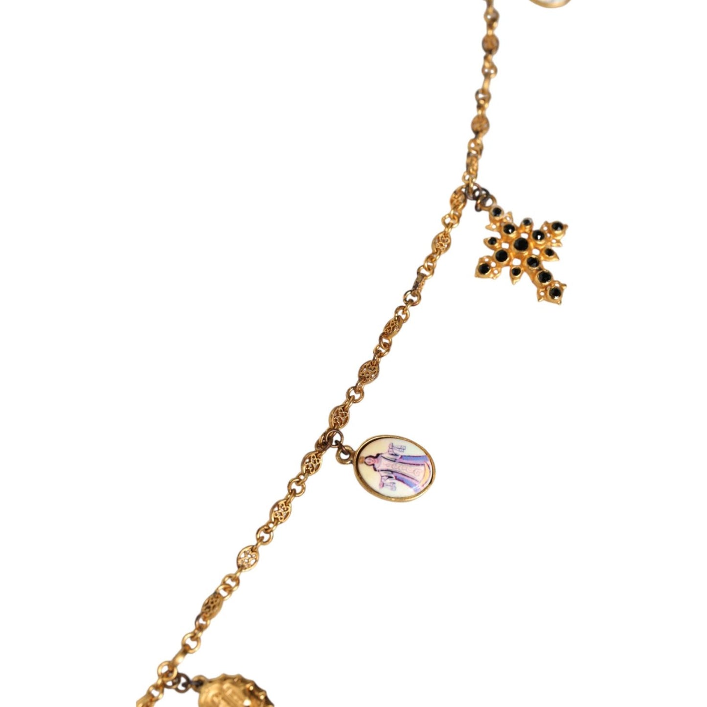 Dolce & Gabbana Gold Tone Brass Chain Religious Cross Pendant Necklace Dolce & Gabbana