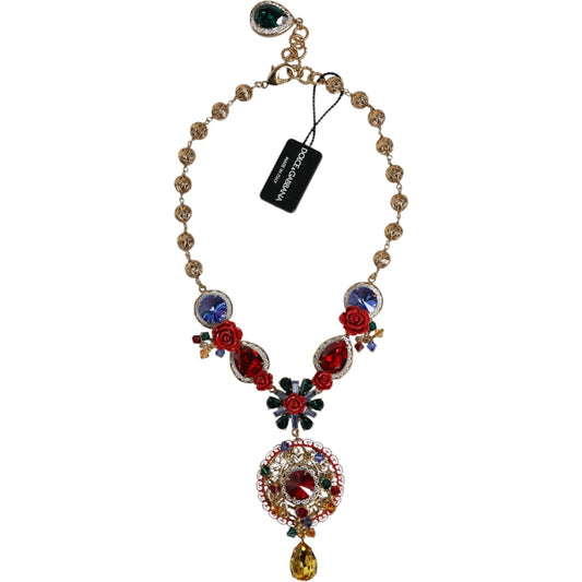 Dolce & Gabbana Gold Tone Brass Embellished Ball Chain Statement Necklace Dolce & Gabbana