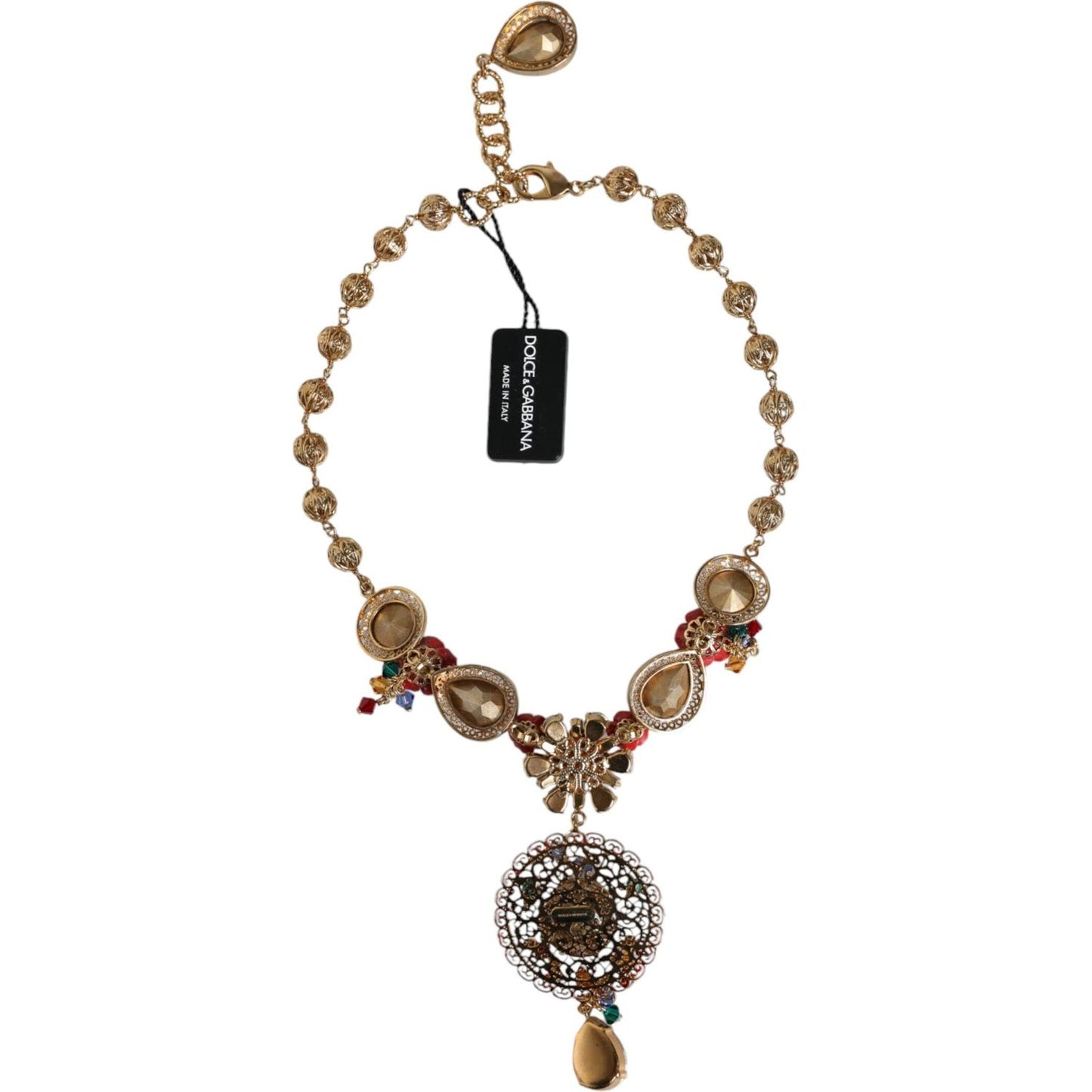 Dolce & Gabbana Gold Tone Brass Embellished Ball Chain Statement Necklace Dolce & Gabbana