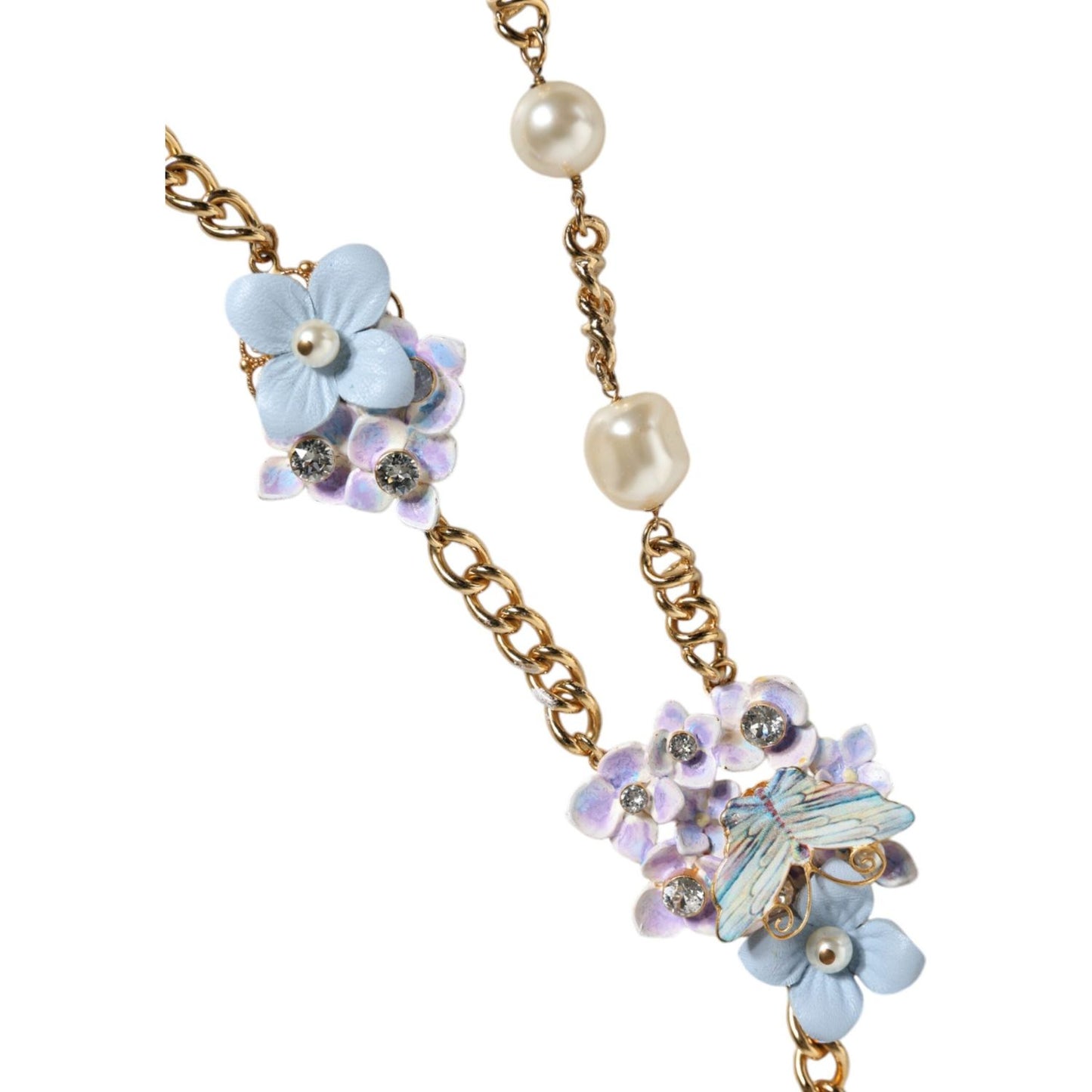 Dolce & Gabbana Gold Chain Brass Floral Layered Crystal Pearl Necklace Dolce & Gabbana