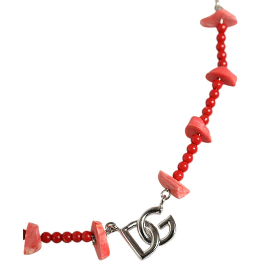 Dolce & Gabbana Silver Tone Brass Beaded Resin DG Logo Chain Necklace Dolce & Gabbana