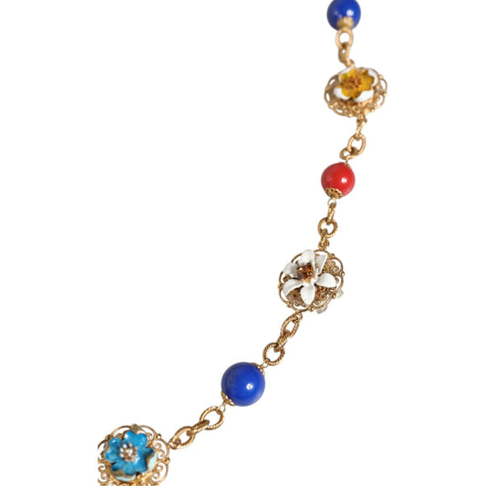 Dolce & Gabbana Gold Tone Brass Chain Floral Crystal Beaded Necklace Dolce & Gabbana