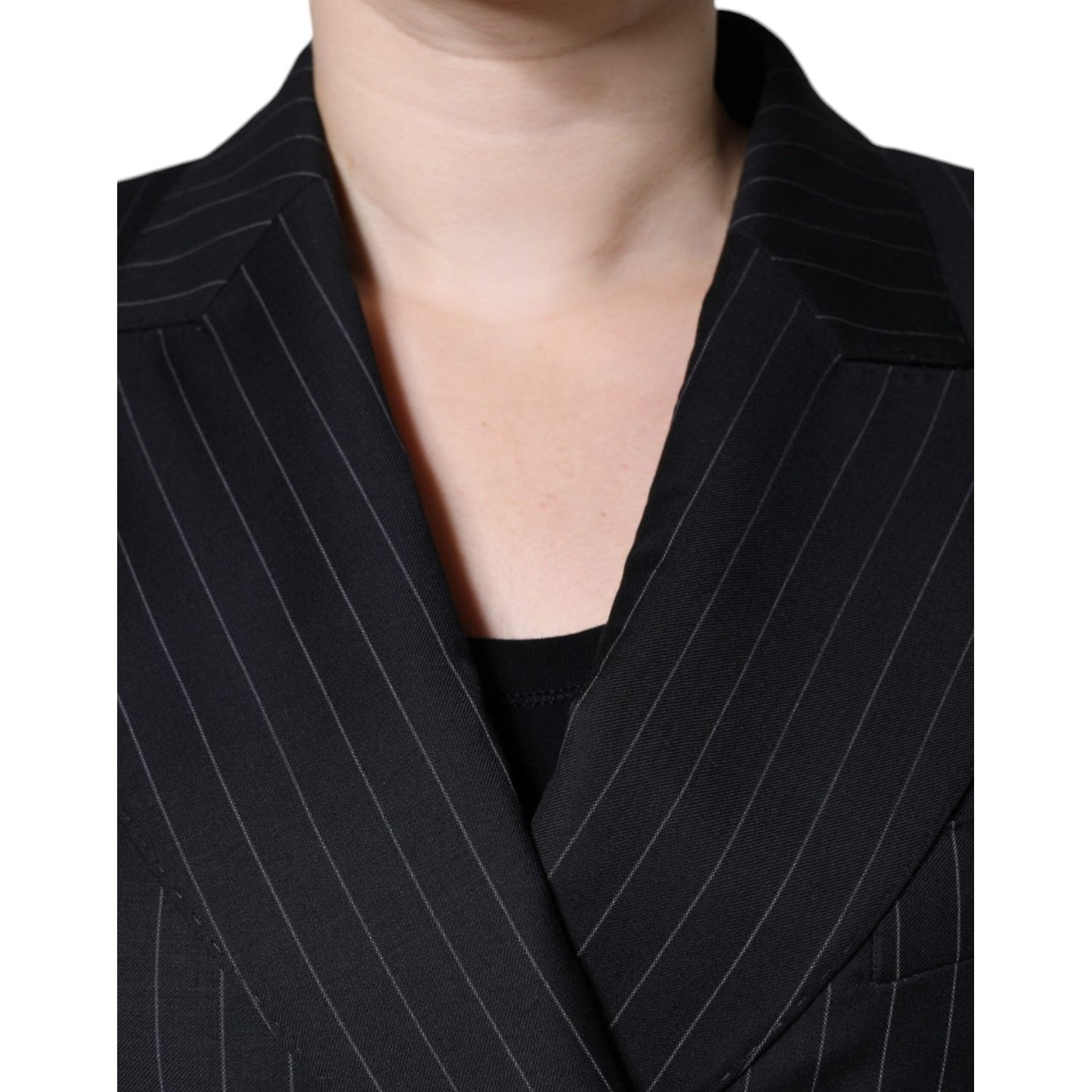 Dolce & Gabbana Black Striped Double Breasted Coat Jacket Dolce & Gabbana