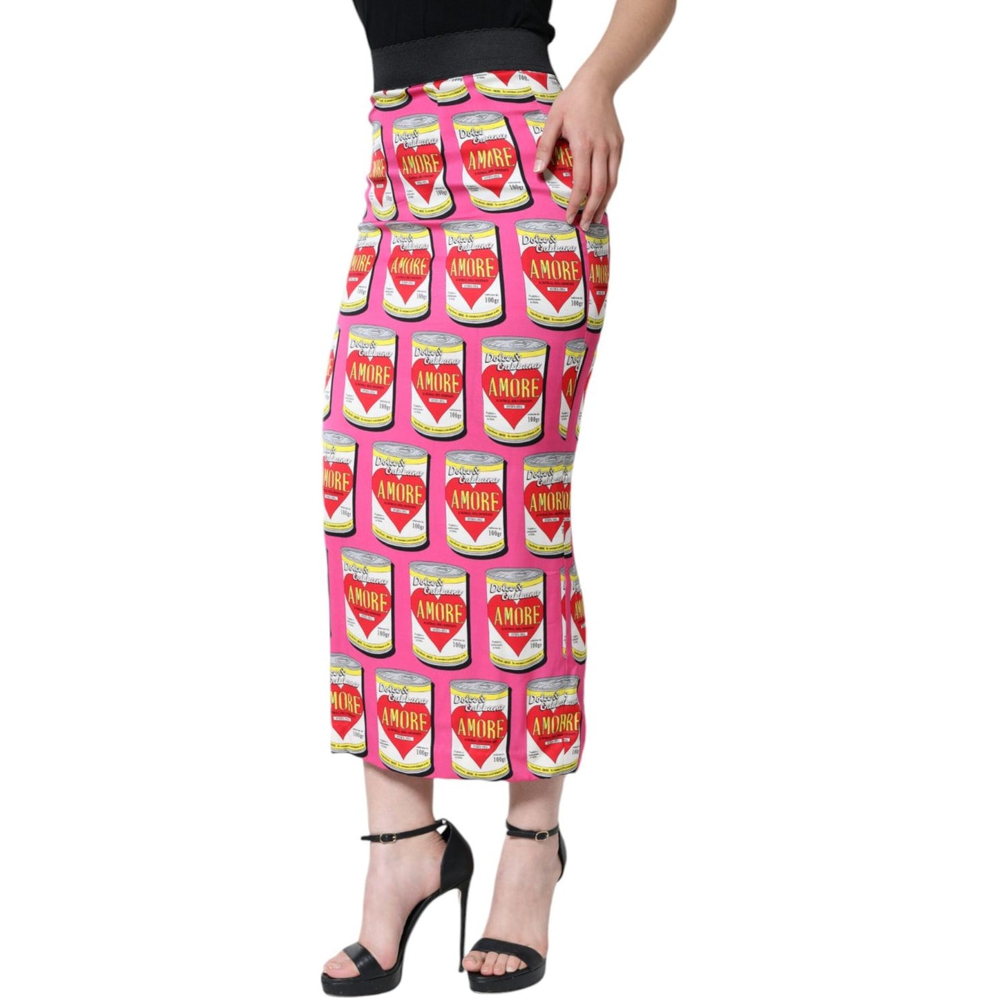 Dolce & Gabbana Pink AMORE Silk High Waist Pencil Cut Skirt Dolce & Gabbana