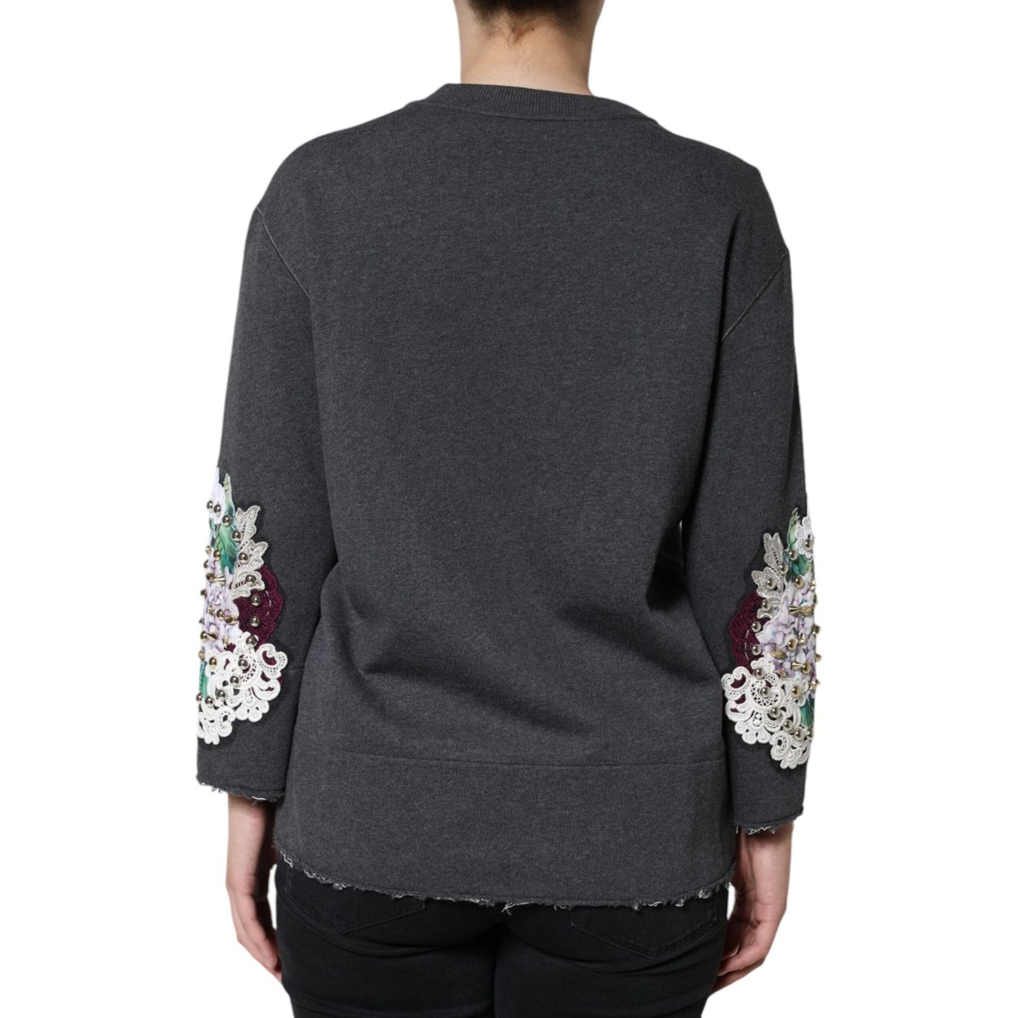 Dolce & Gabbana Gray Hydrangea CollegeStudded Floral Sweater Dolce & Gabbana