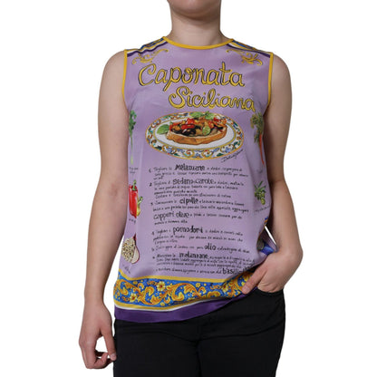 Dolce & Gabbana Purple Silk Caponata Siciliana Print Tank Top