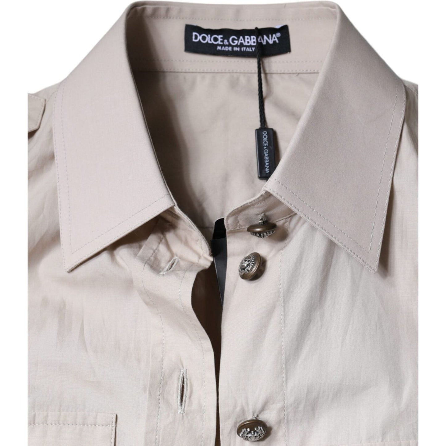 Dolce & Gabbana Beige Cotton Collared Button Down Shirt Top Dolce & Gabbana