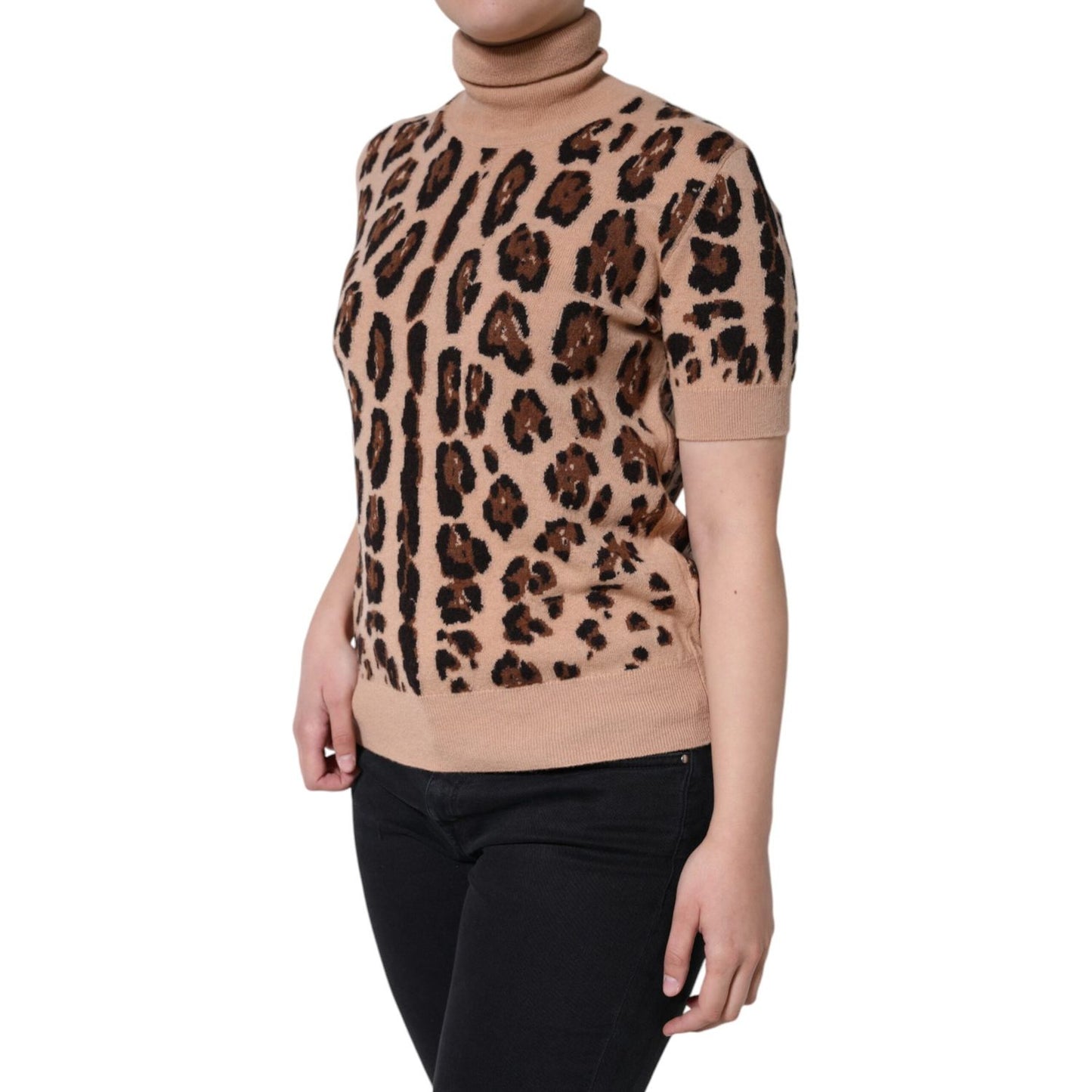 Dolce & Gabbana Beige Leopard Print Wool Turtleneck Top Dolce & Gabbana