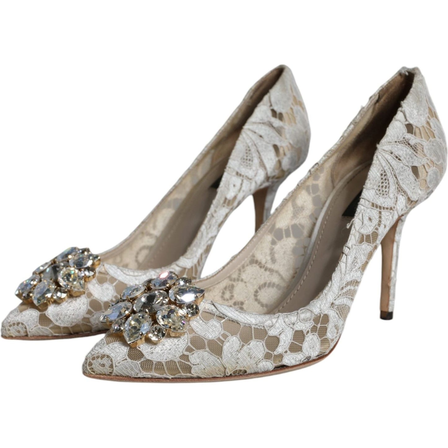 Dolce & Gabbana White Taormina Lace Crystal Heel Pumps Shoes Dolce & Gabbana