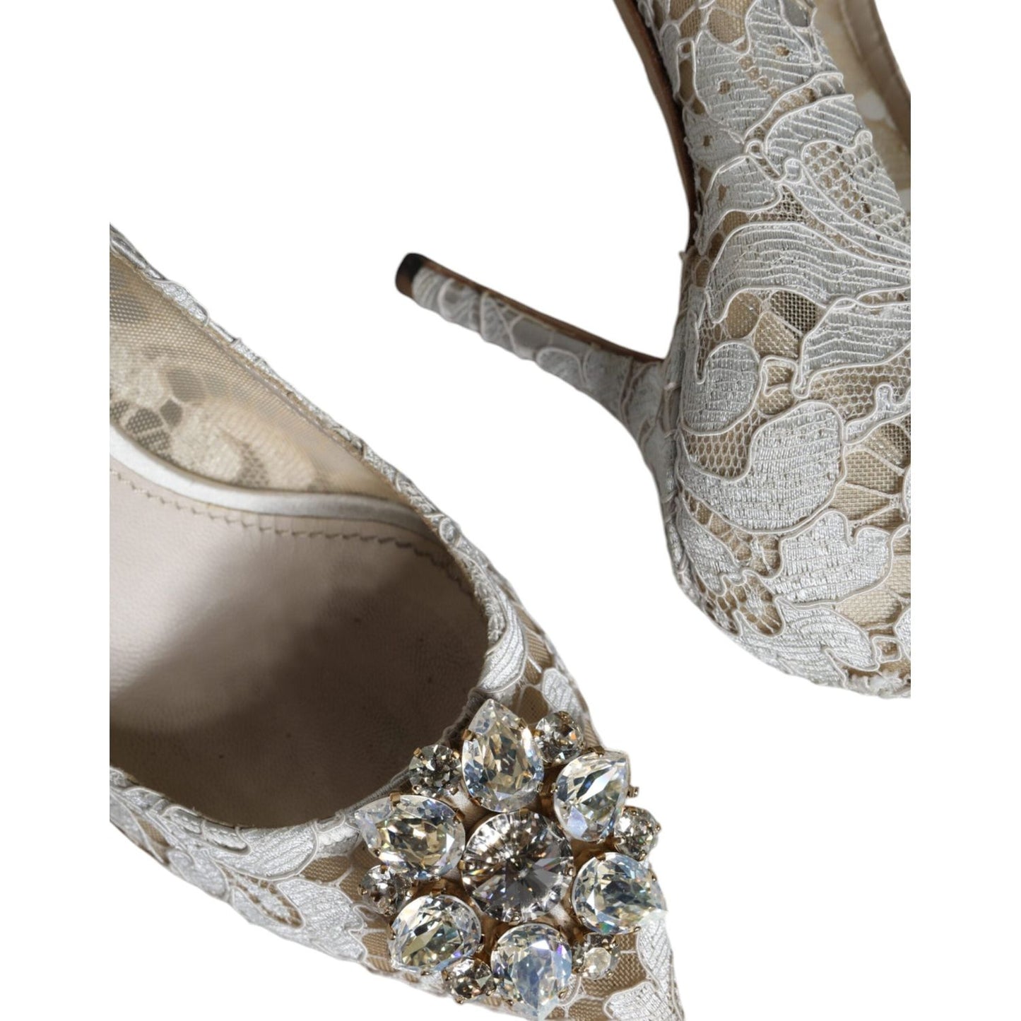 Dolce & Gabbana White Taormina Lace Crystal Heel Pumps Shoes Dolce & Gabbana