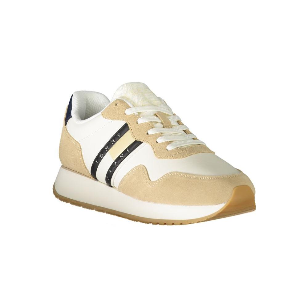 Tommy Hilfiger Beige Leather Men Sneaker Tommy Hilfiger