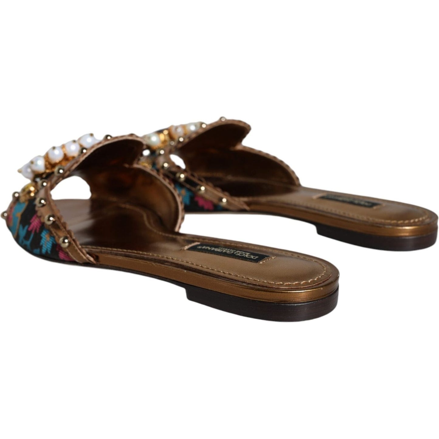 Dolce & Gabbana Multicolor Jacquard Embellished Slides Flats Shoes Dolce & Gabbana