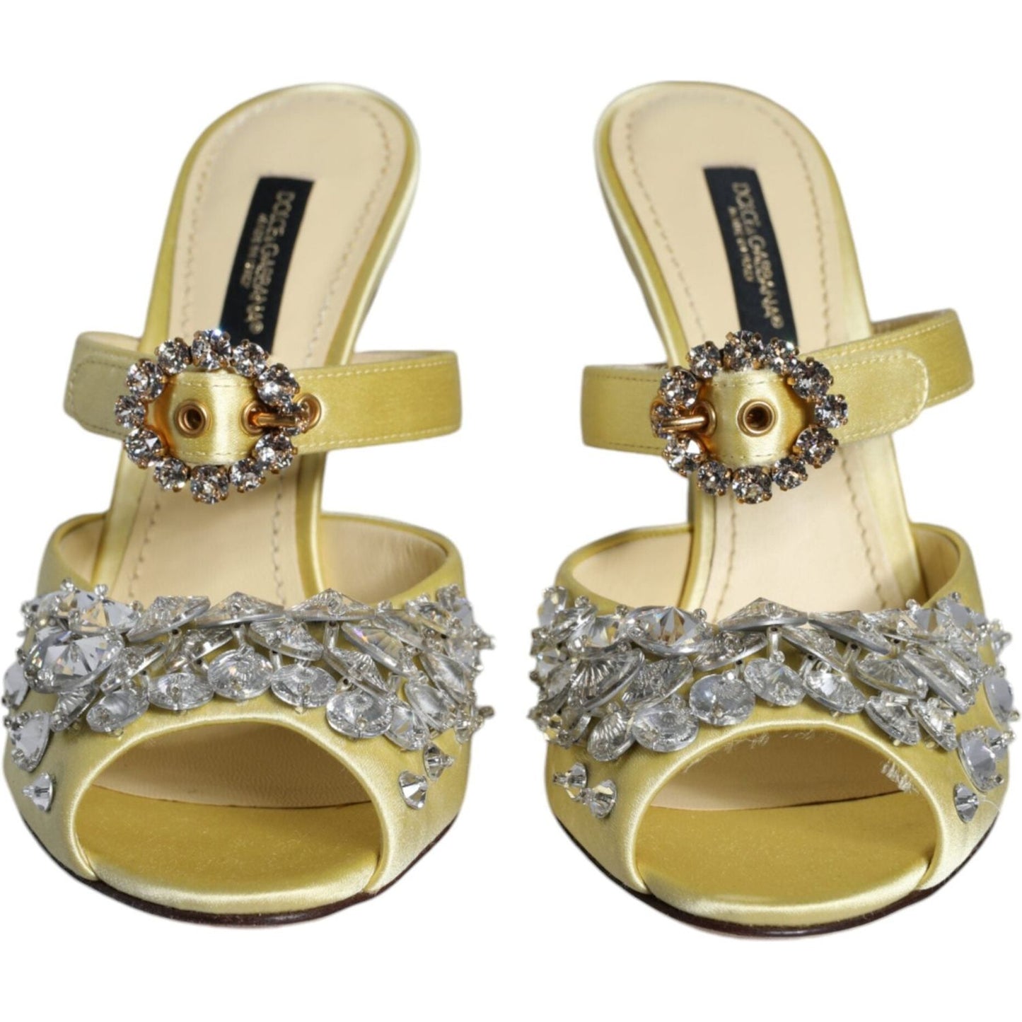 Dolce & Gabbana Yellow Mary Janes Satin Crystal Sandals Shoes Dolce & Gabbana