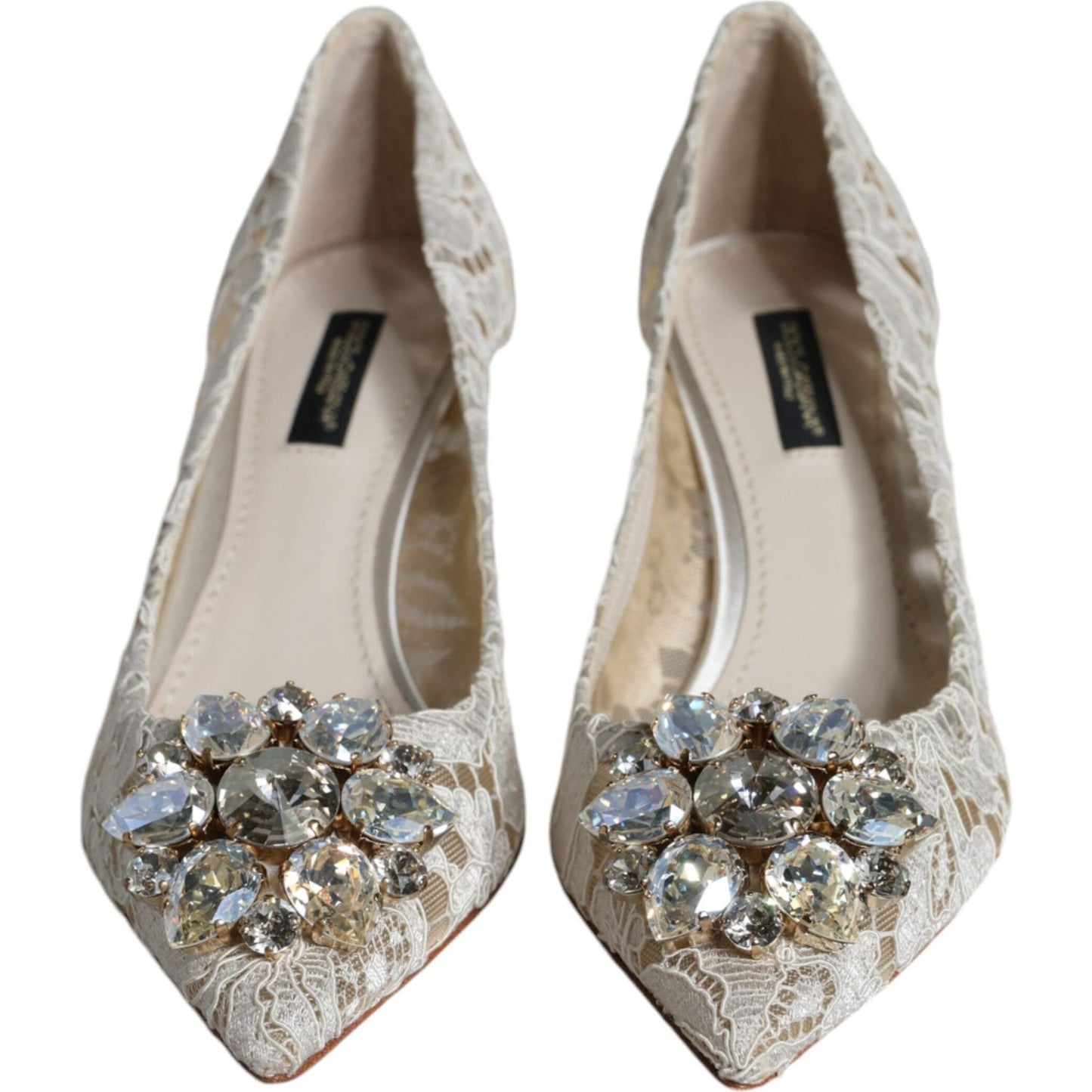 Dolce & Gabbana White Taormina Lace Crystal Heel Pumps Shoes Dolce & Gabbana