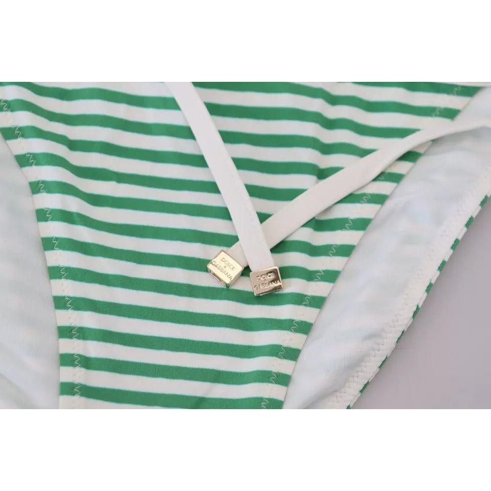 Dolce & Gabbana White Green Stripes Bikini Top Bottom Swimwear Dolce & Gabbana