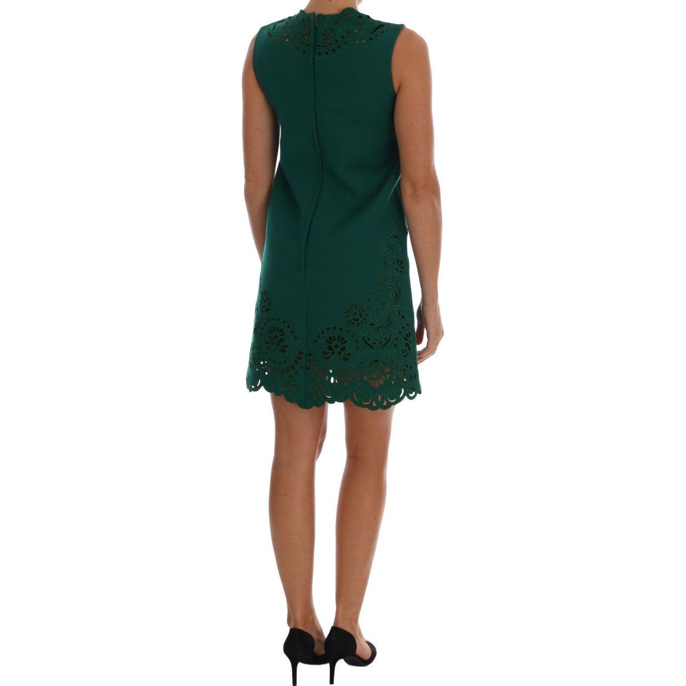 Dolce & Gabbana Green Floral Cutout Silk Wool Dress