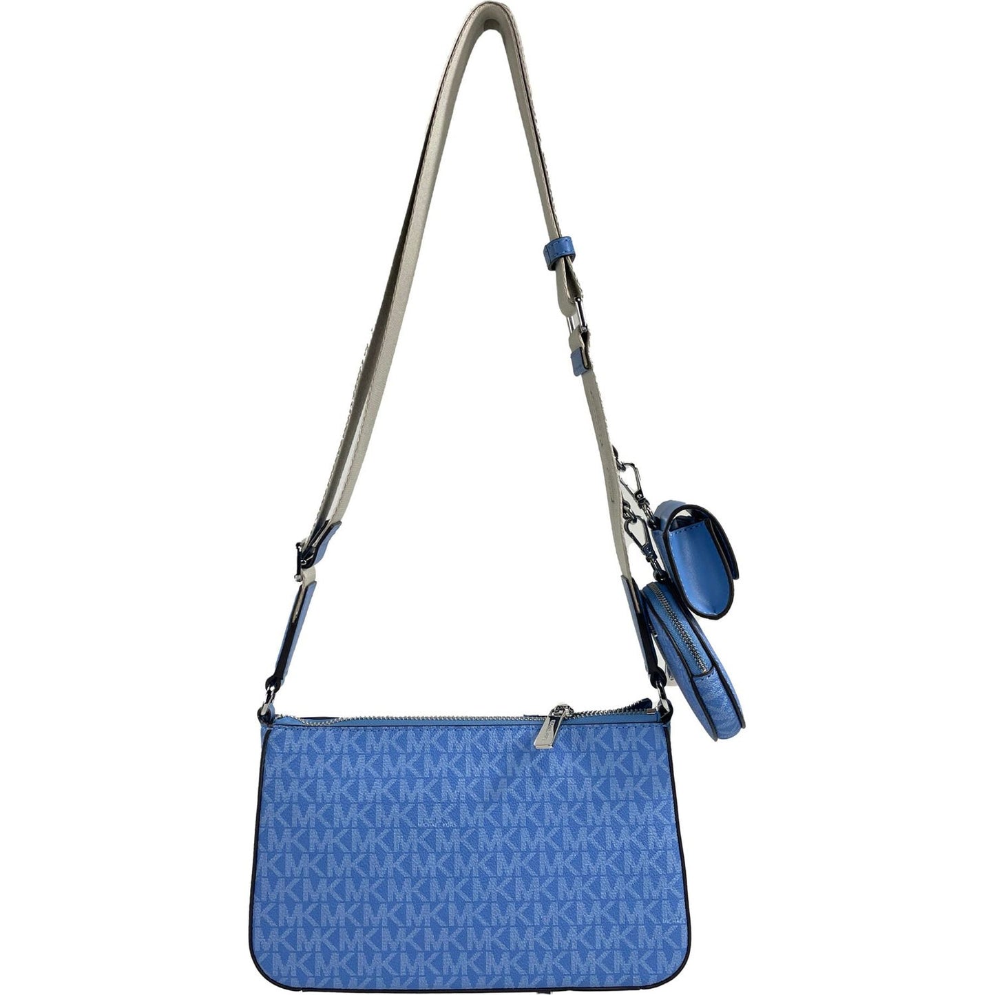 Michael Kors Jet Set Signature PVC Crossbody Tech Attachment Bag Purse Blue Michael Kors