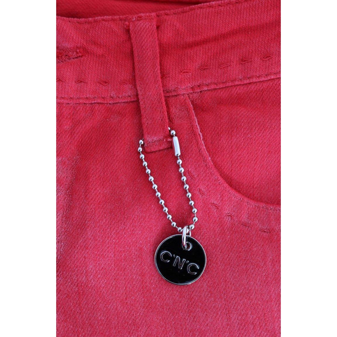 亮红色超修身设计师款牛仔裤