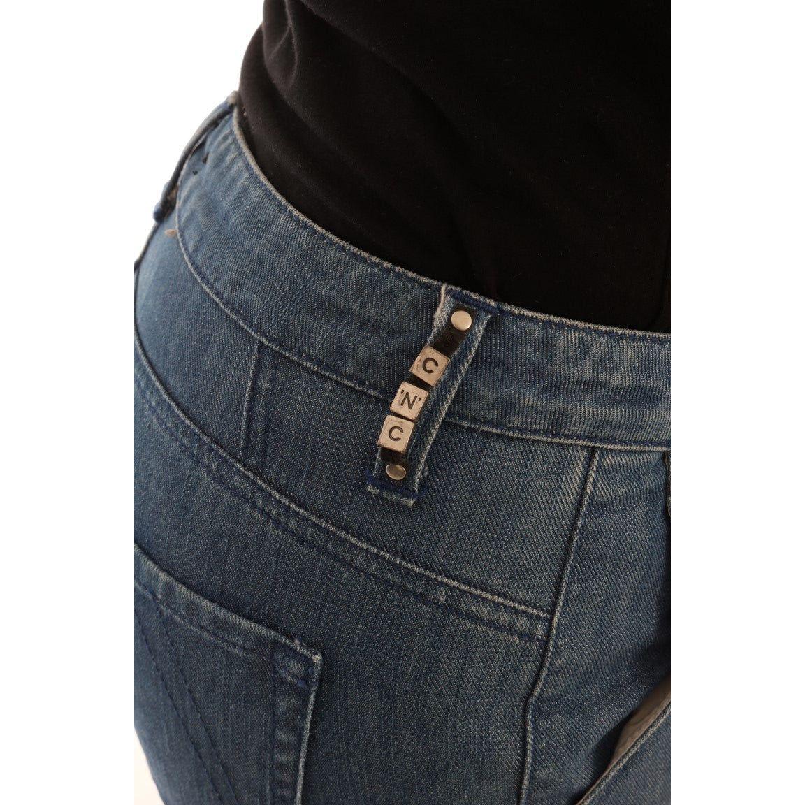 超修身蓝色洗水棉牛仔裤