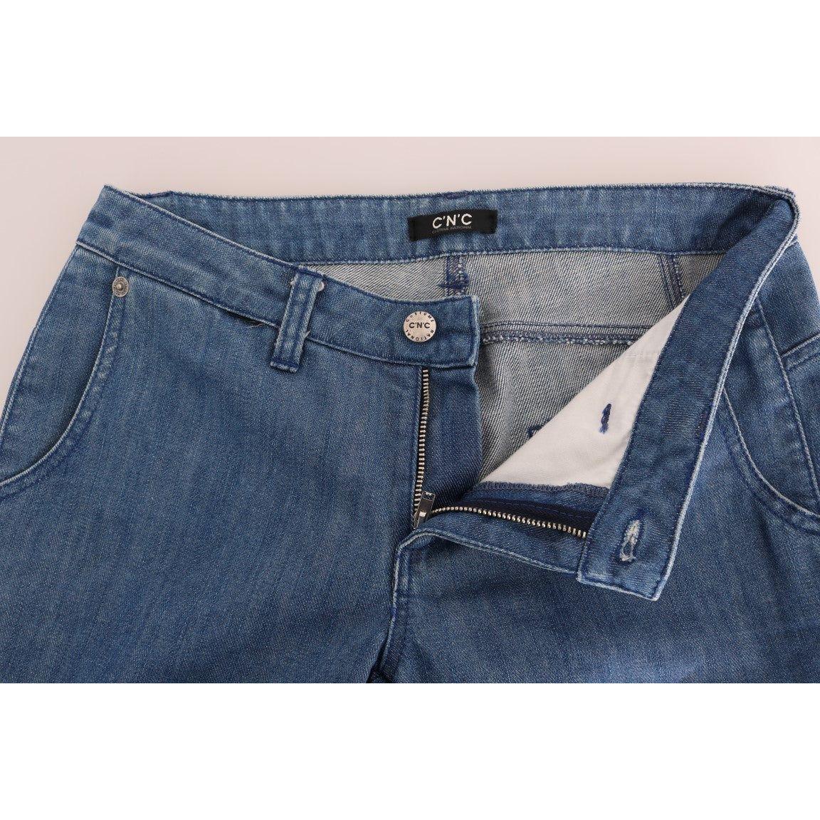 超修身蓝色洗水棉牛仔裤