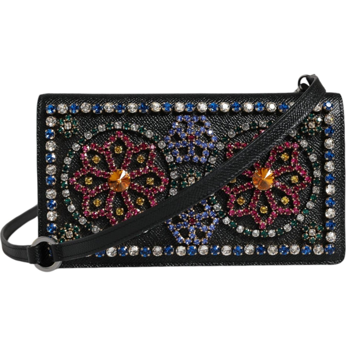 Dolce & Gabbana Black Leather Crystal Shoulder Crossbody Clutch Bag Dolce & Gabbana