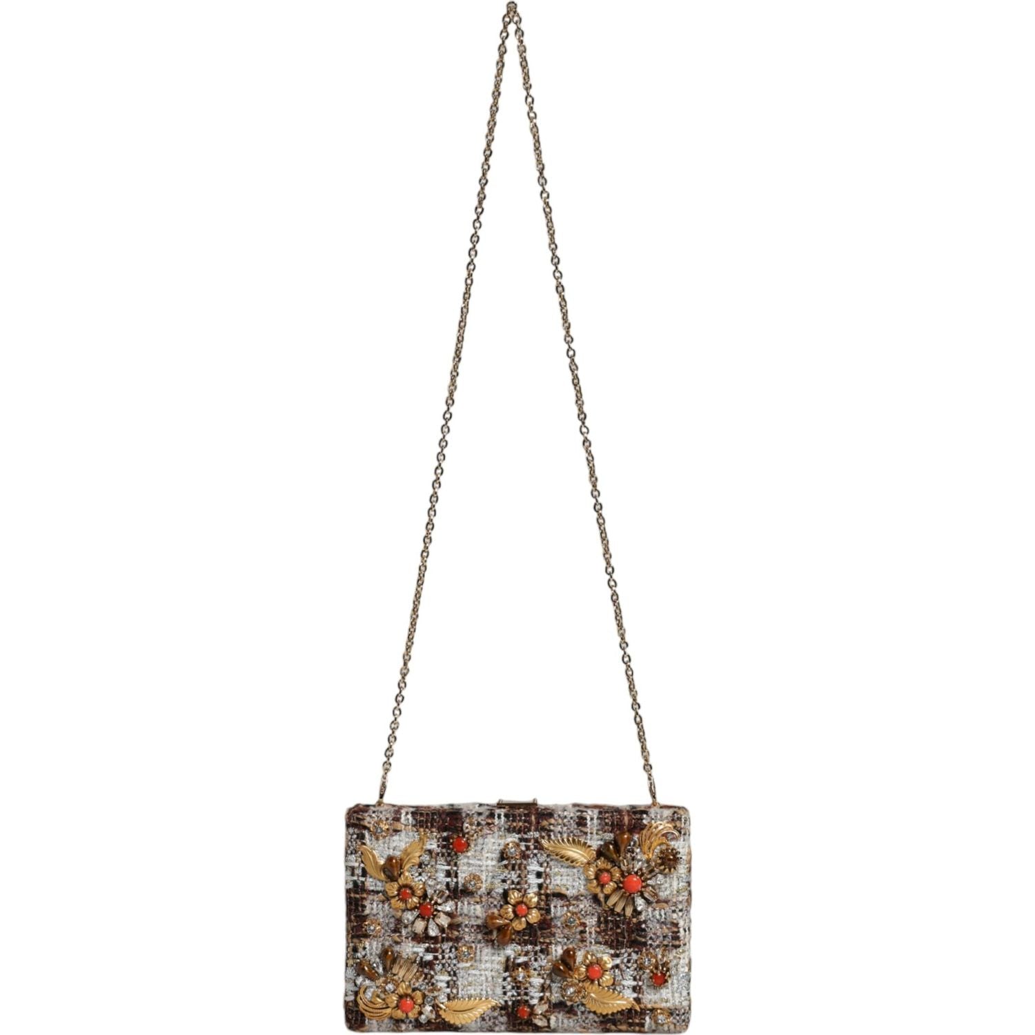 Dolce & Gabbana Multicolor Tweed Floral Clutch Crossbody Bag