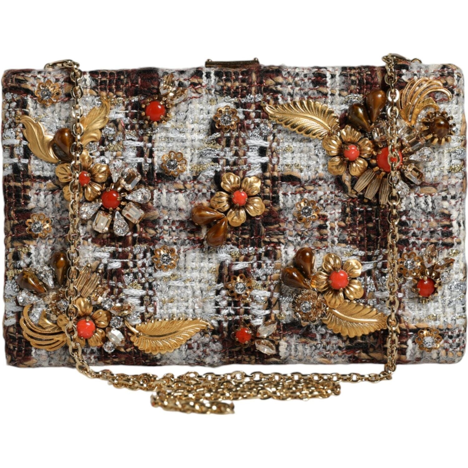 Dolce & Gabbana Multicolor Tweed Floral Clutch Crossbody Bag