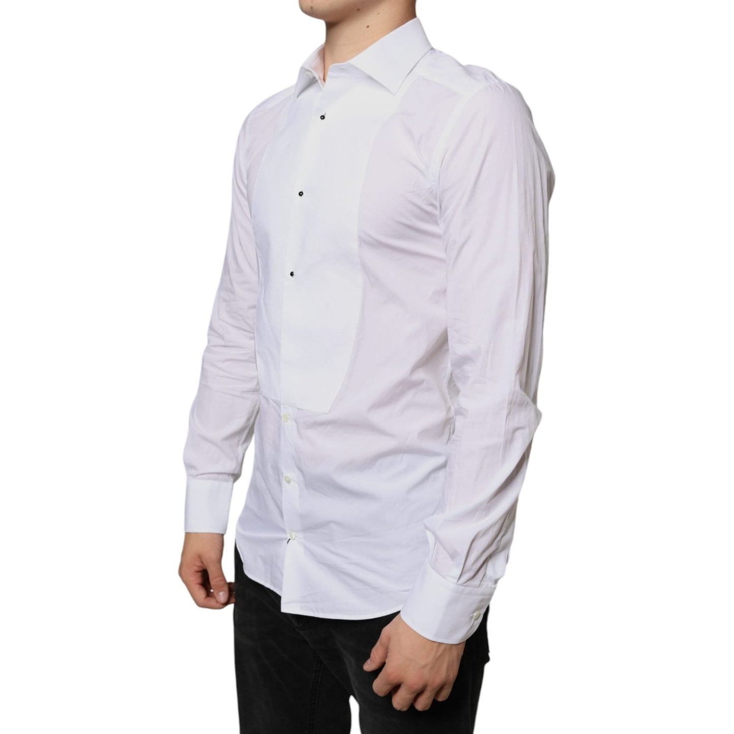 Dolce & Gabbana White Bib Cotton Poplin Formal Dress Shirt Dolce & Gabbana