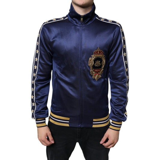 Dolce & Gabbana Blue Heraldic Patch Stripe King Bee Sweater Dolce & Gabbana