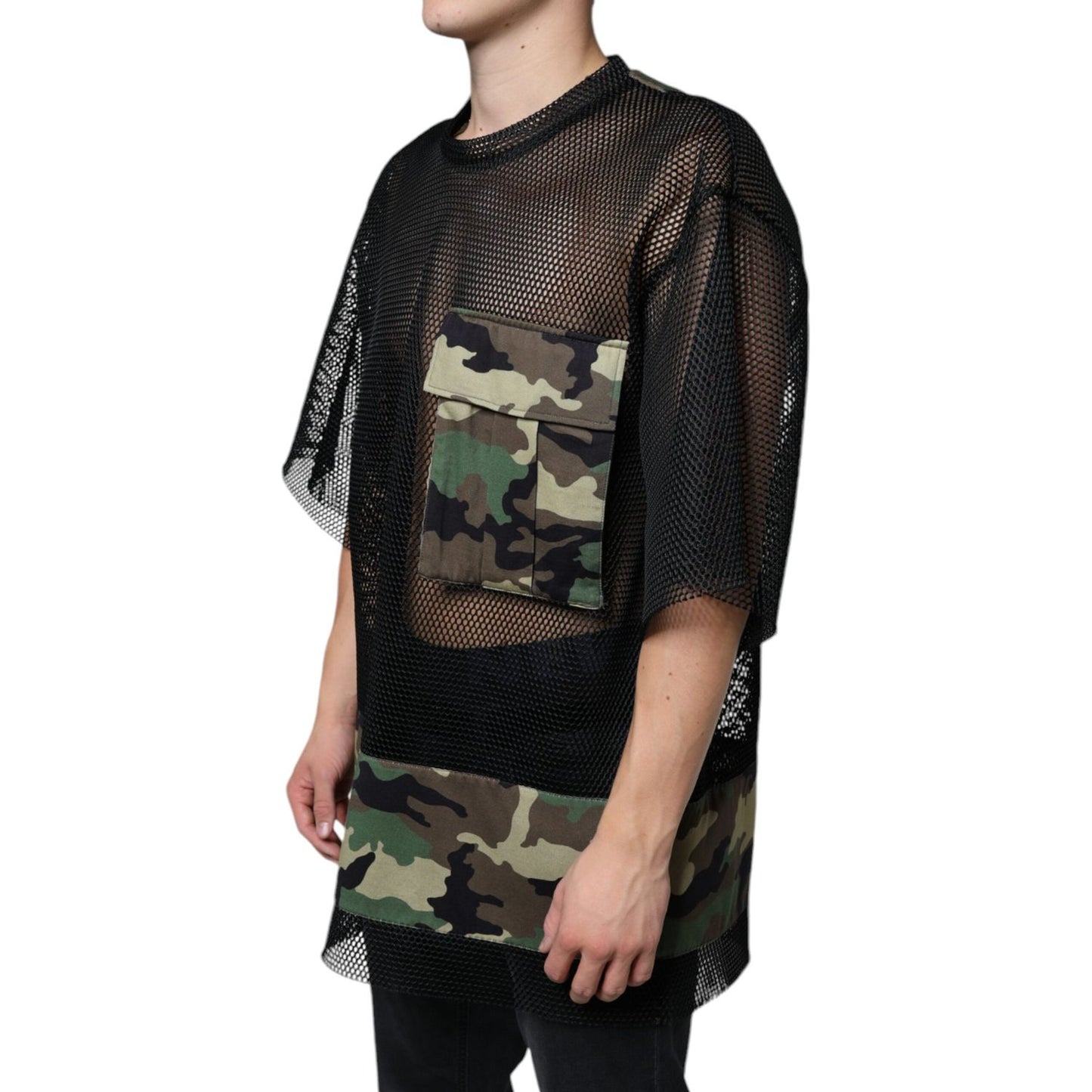 Dolce & Gabbana Black Mesh Camouflage Short Sleeves T-shirt Dolce & Gabbana