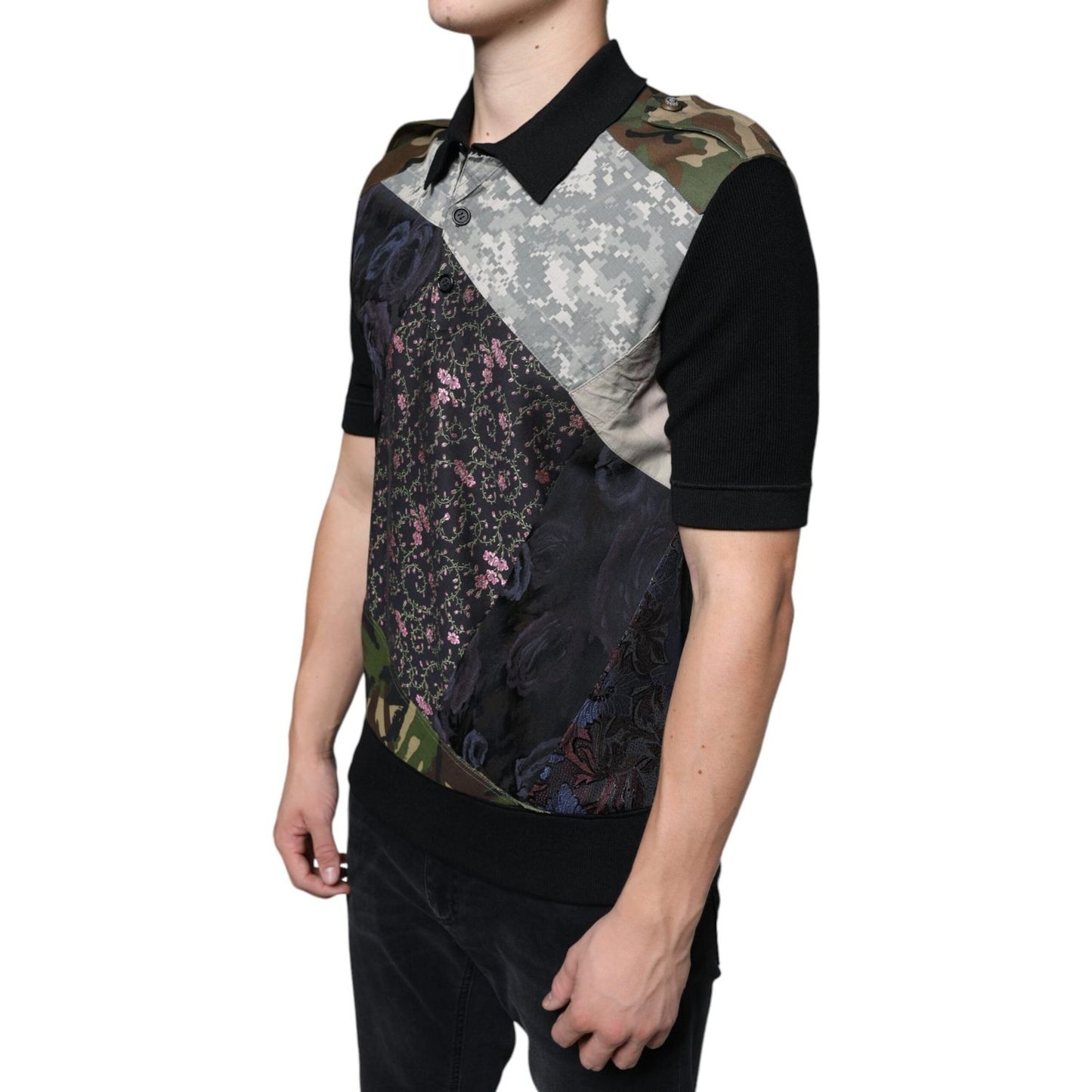 Dolce & Gabbana Multicolor Camouflage Patchwork Silk Polo T-shirt Dolce & Gabbana