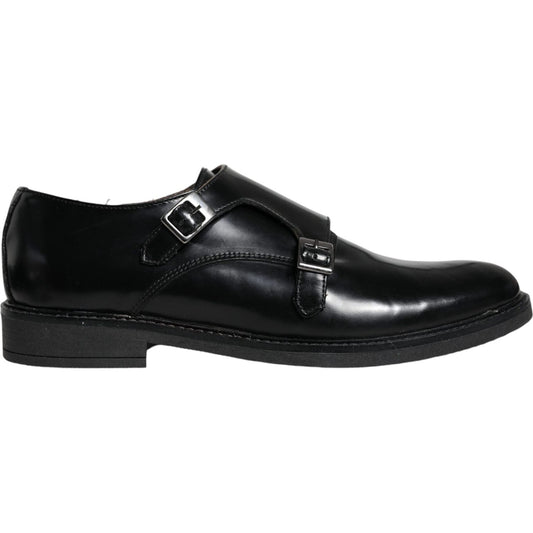 Daniele Alessandrini Black Leather Monk Strap Dress Formal Shoes Daniele Alessandrini