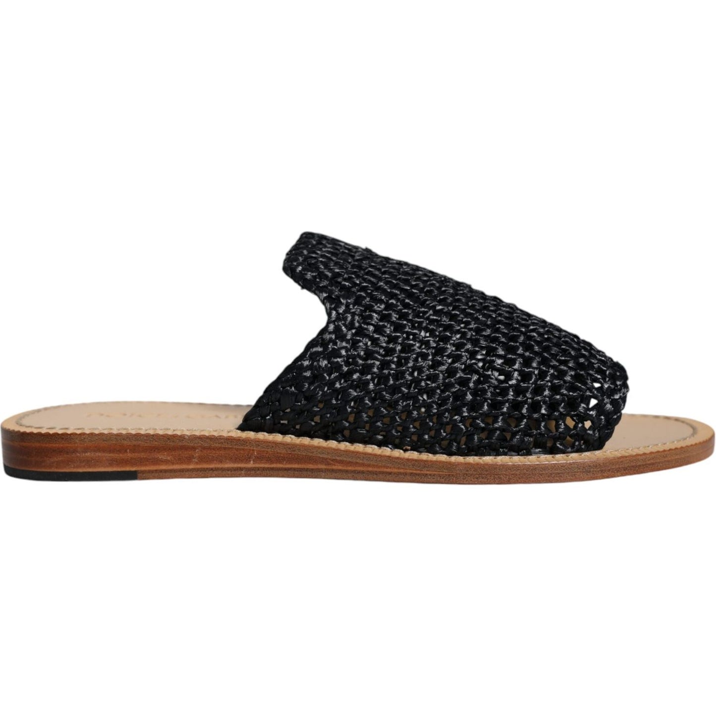 Dolce & Gabbana Black Monochrome Braided Raffia Slides Shoes Dolce & Gabbana