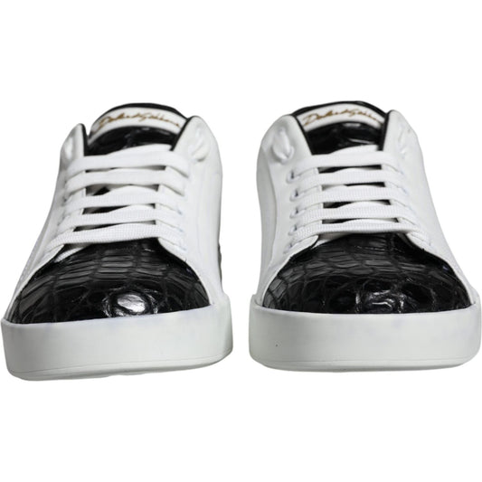 Dolce & Gabbana Black Leather Logo Portofino Sneaker Shoes Dolce & Gabbana